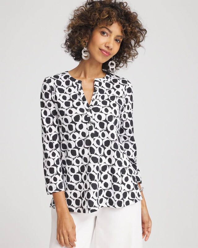Printed Cotton Slub Henley Shirt - image 1